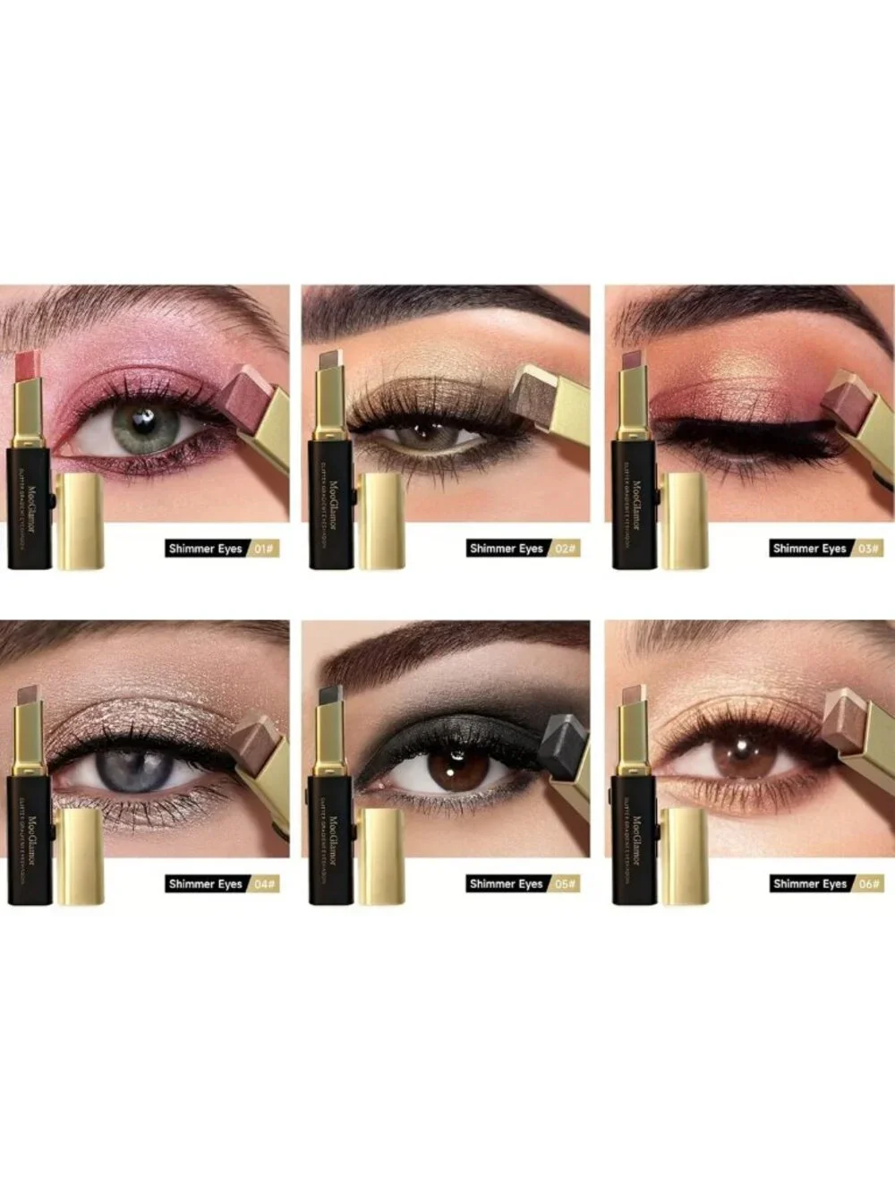 Glitter Eye Shadow Stick Set - 6 Pcs Shimmer Waterproof Long-Lasting Makeup Gift